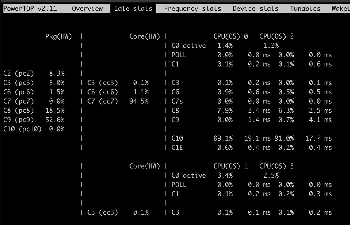 powertop menu