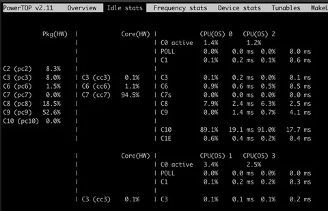 powertop menu